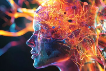 Naklejka premium Brain connections, digital 3d artwork illustration with generative ai
