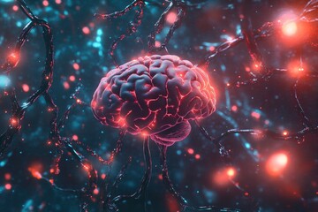 Fototapeta premium Brain connections, digital 3d artwork illustration with generative ai