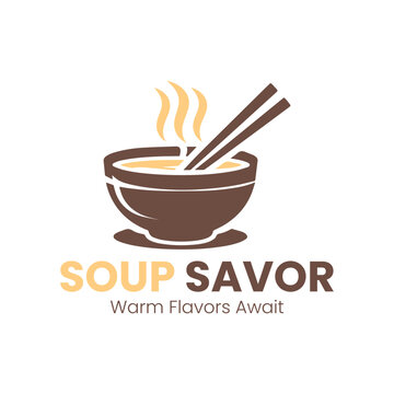Minimalist Steaming Bowl of Soup with Chopsticks Logo