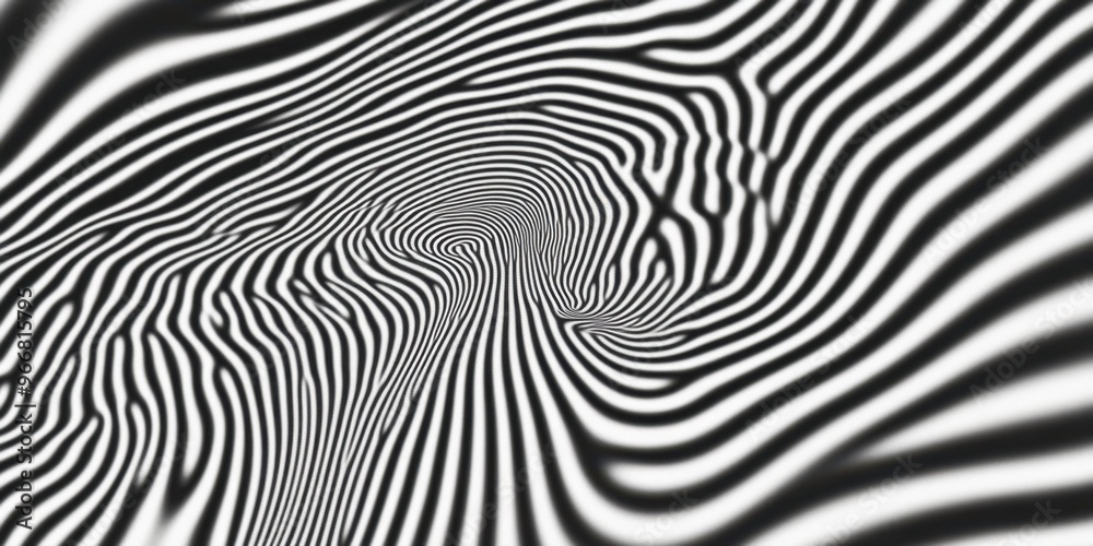 Wall mural abstract black and white ripple pattern, undulating lines, hypnotic spiral, organic fluid texture, w