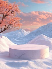 winter landscape with snow podium product placement - ai