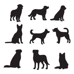 Isolated dogs on the white background. Dogs silhouettes. Vector EPS 10.	

