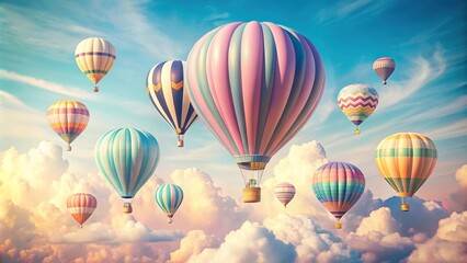 Obraz premium Playful and dreamy pastel colored hot air balloons floating in the sky