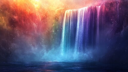 A Mystical Waterfall with Vibrant Colors and a Starry Sky