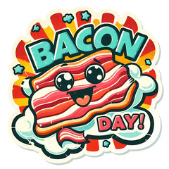 Fototapeta premium bacon cartoon picture of a bacon day with a happy face on it.