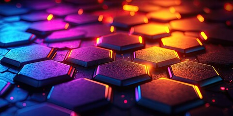 Obraz premium Abstract Hexagon Pattern with Neon Lights