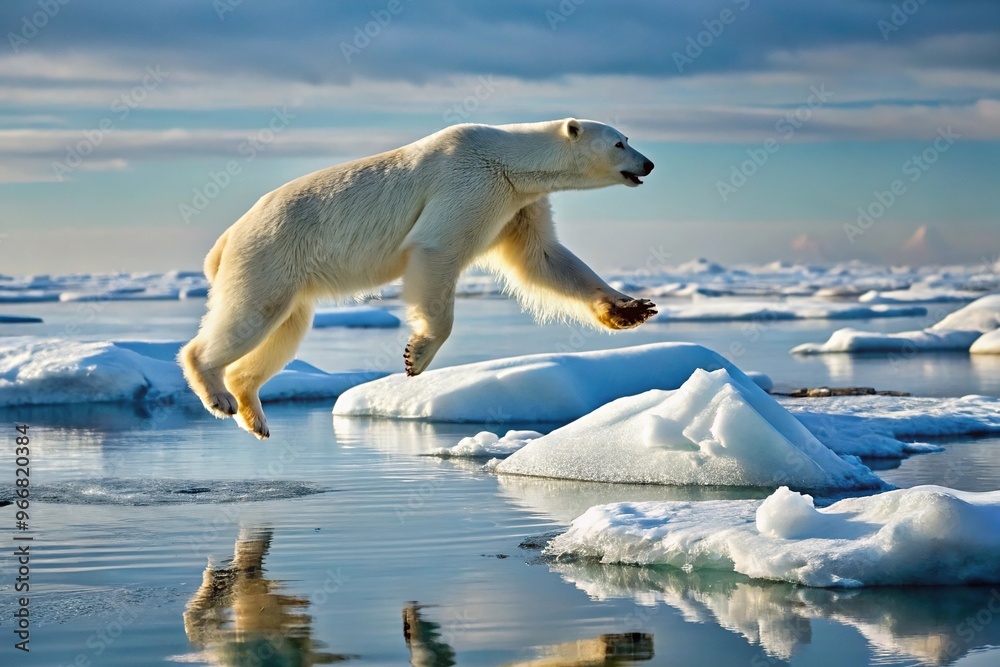 Wall mural polar bear jumping ice floes arctic sea