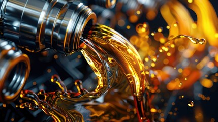 Oil wave splashing in Car engine with lubricant oil. Concept of lubricate motor oil and Gears
