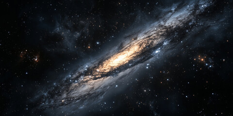 Majestic starry sky with the Milky Way galaxy glowing brightly in the dark universe, cosmic background full of sparkling stars and celestial wonders. Stunning depiction of the infinite universe