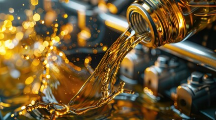 Oil wave splashing in Car engine with lubricant oil. Concept of lubricate motor oil and Gears