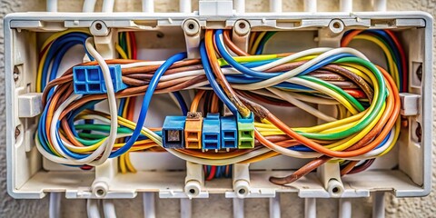 Poorly insulated electrical wires in junction box with improper installation