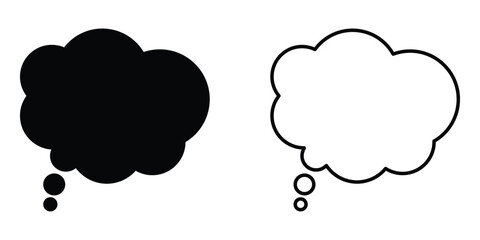 Thinking cloud vector icon set. Comic empty speech thought Bubble. Trendy think, talk bubble symbol. Conversation line sign.