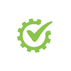 Gear tick icon. gear approved icon vector.