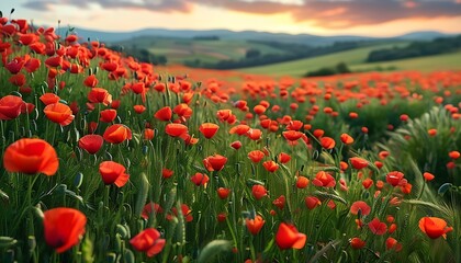 field of red tulips