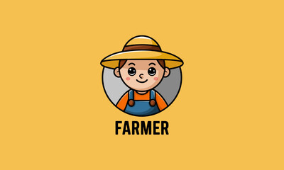 A cute cartoon farmer smiling with a big straw hat.