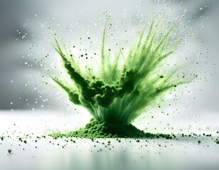 green color powder explosion in a white isolated background