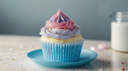 Cupcake muffin with cream in pastel color