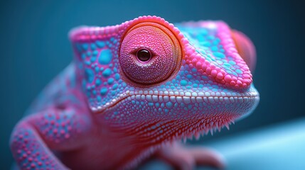 Obraz premium Close-Up of a Pink Chameleon with Blue Spots
