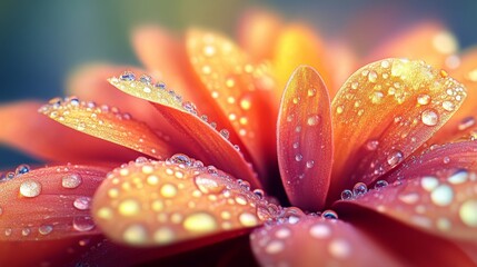 Fototapeta premium Close-up of Dewdrops on a Red Flower Petal