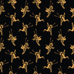 Japanese Heron Bird Vector Seamless Pattern