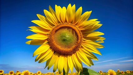 In the brilliant blue sky, a yellow sunflower stands out with its delicate petals and prominent central disk,