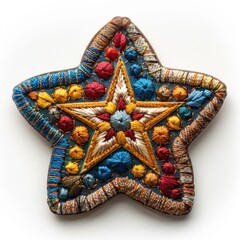Fototapeta premium Colorful star shaped embroidered patch.