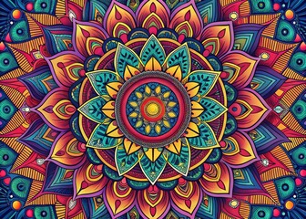Obraz premium Intricate mandala design featuring geometric patterns and shapes, perfect for use as a tattoo stencil or digital art element, with bold lines and vibrant colors.
