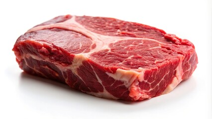 Raw red meat reflecting on plain white surface