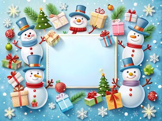 Happy New Year Greeting Card with Writing Board Decorated with Snowman and Gift Box, Designed for Posters, Print Media and Social Media
