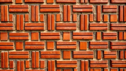Intricate red brickwork pattern weaves together alternating rows of sturdy headers and stretchers, crafting a textured