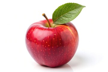 Red apple with leaf isolated on white background