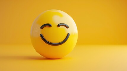 Fototapeta premium A 3D rendering of a yellow smiley face emoji on a bright yellow background.