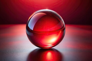 Red crystal ball with realistic glass effect, resembling candy, captured from a bird's eye view.