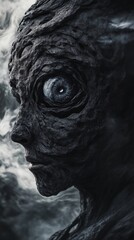 close-up of abstract creature with textured skin and large eye