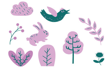 Elements of fauna and flora in lighter tones.