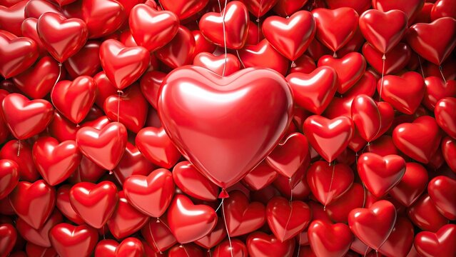 Red Valentine heart balloon on paper hearts keyable matte alpha high angle