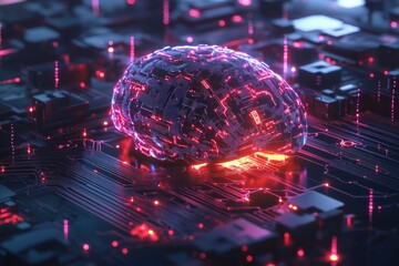 Fototapeta premium Digital brain with circuit and AI cocept. 3D Rendering with generative ai