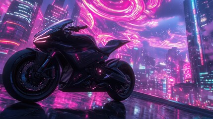 Futuristic Motorcycle Rider in a Neon City
