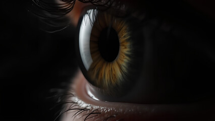 The human pupil close-up on a black dark background