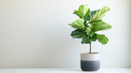 Fiddle Leaf Fig Wallpaper. A small fiddle leaf fig tree in a stylish pot. Minimal Nature Wallpaper.