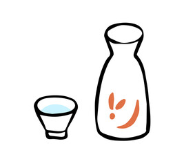 筆書き　日本酒　線画イラスト
