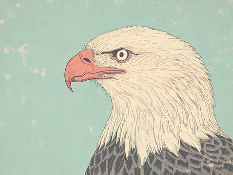 recommend clip art: risograph print texture, eagle, whimsical and charming, line drawing, minimalist