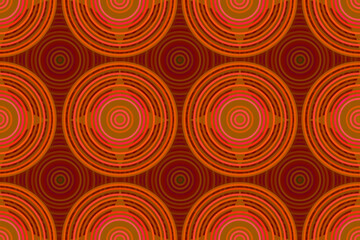 オレンジのバリエーションの細く重なり合う多重の円のシームレス模様