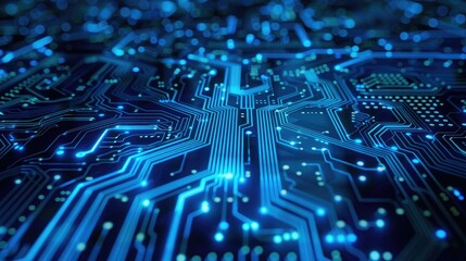 Obraz premium Technology circuit board background illuminated by blue light