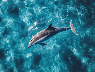 Obraz premium A graceful dolphin swims majestically through crystal clear turquoise waters, capturing the essence of marine beauty.