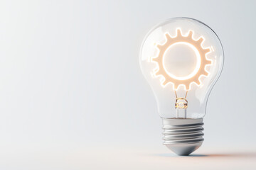 A creative light bulb with a glowing gear inside, symbolizing innovation and ideas. Perfect for technology and business themes.