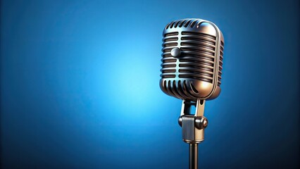 retro style microphone isolated on blue background