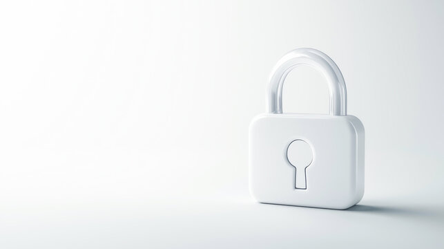 A minimalistic white padlock on a clean background, symbolizing security, protection, and privacy in digital and physical spaces.