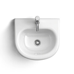 Fototapeta premium Modern wall-mounted basin designed for contemporary bathrooms in a minimalist style, suitable for any small space