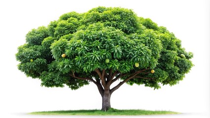 Fototapeta premium Ripe green mango tree reflection on white background